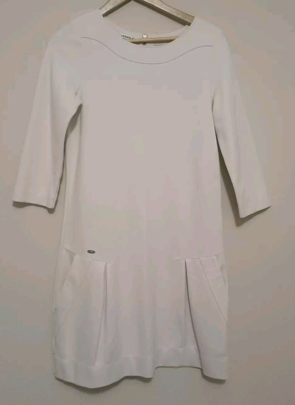 LACOSTE Ivory White Mini Dress Zip Pocket Sporty Size 40 US M